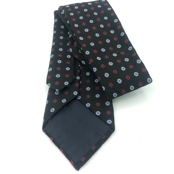 Brooks Brothers Black Tie with Red/Blue Flowers - Picture 2 of 4